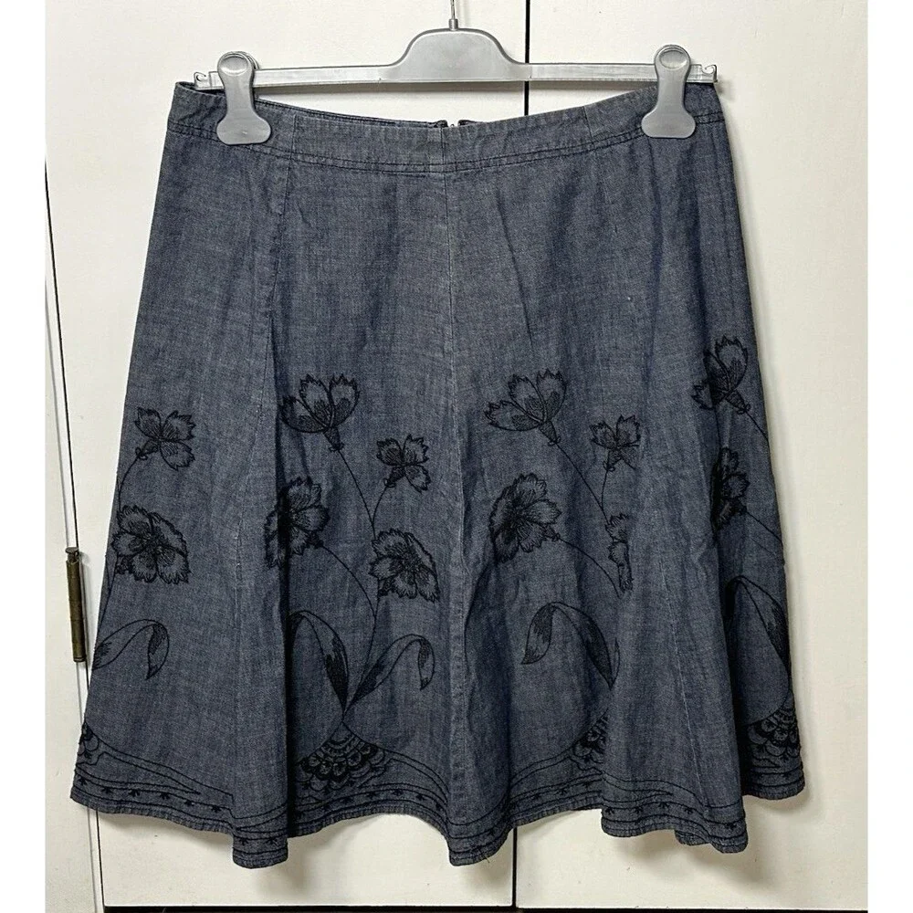 VGC J. Jill Floral Embroidered 100% Cotton A Line Midi Skirt Size 14Petite - Picture 5 of 14